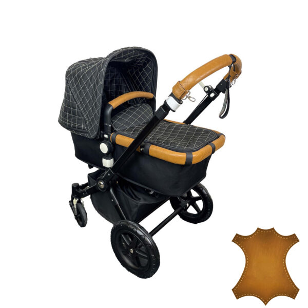 Bugaboo Cameleon 3 kinderwagen met vervangbare hoezen voor duwbeugel, draagbeugel en het frame van echt leder