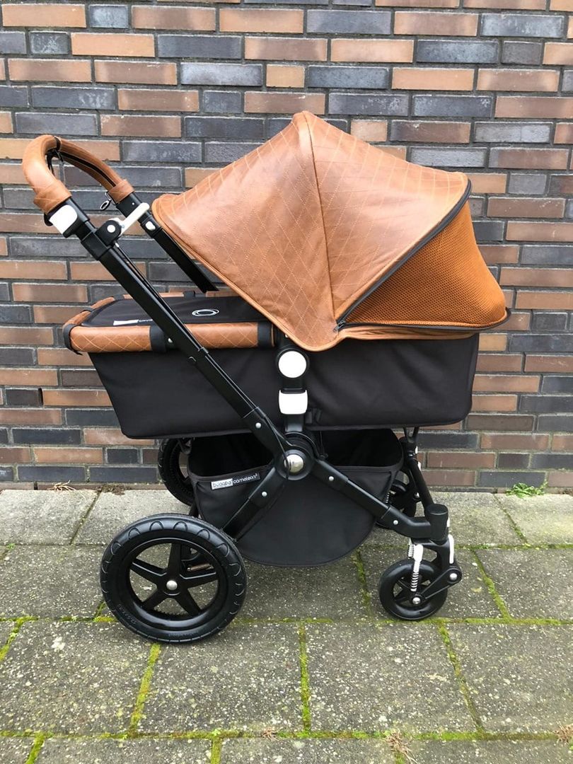 Bugaboo Cameleon Sonnendach und Wannenabdeckung Lammleder – Vorderansicht